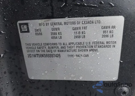 2006 Chevrolet Impala Lt from USA, damaged, VIN 2G1WT58K569397426